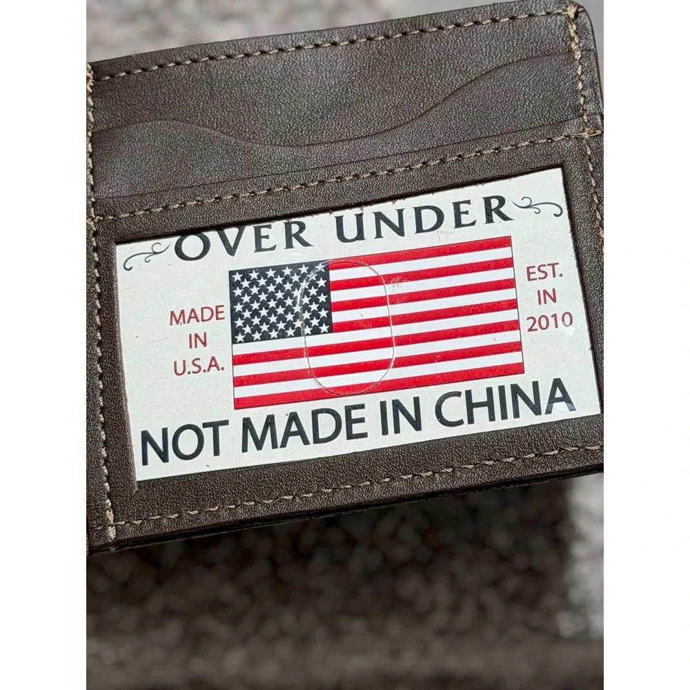 Over Under Traditionalist Genuine Leather Bi-Fold Wallet Brown Made in USA Men
